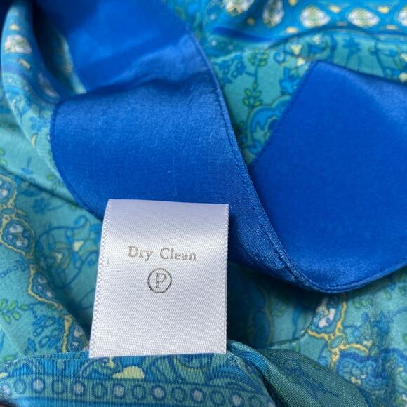 Coldwater Creek Silk Caftan Top Sz S/M Blue Floral Boho Colorblock Resortwear - Picture 12 of 12